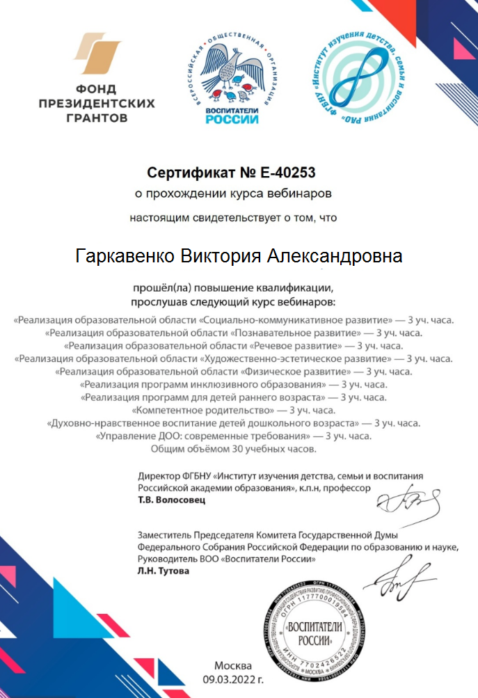 «Реализация образовательных областей дошкольного образования
